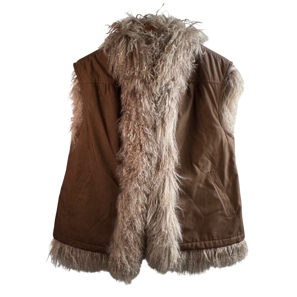 Vtg Mongolian Lamb Fur Convertible Vest Jacket Reversible Penny Lane Luxe Glam M - Picture 4 of 16